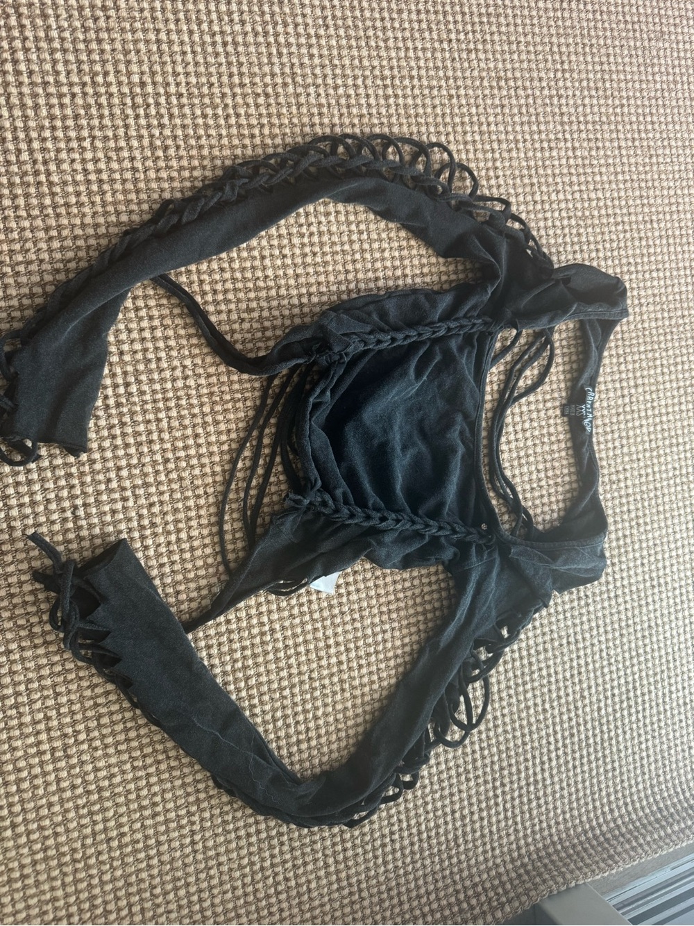 Current Mood Black Lace-Up Strappy Crop Top